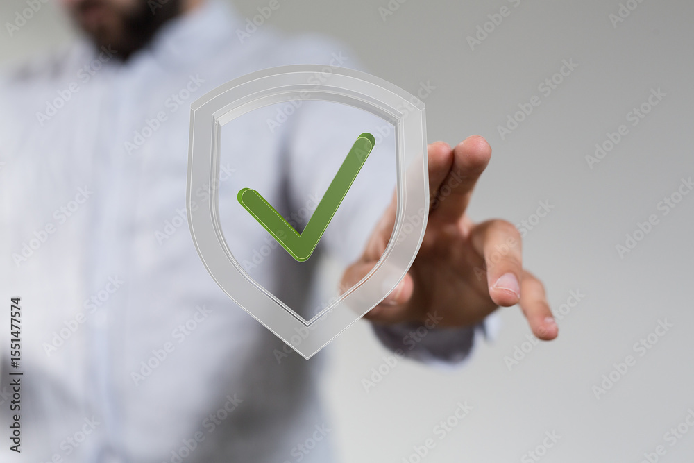 Aufkleber High-quality image of a hand holding a digital shield with a checkmark, representing data security and protection.