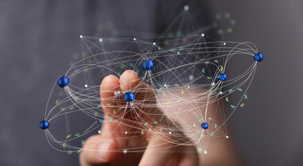 Abstract image depicting a complex network, nodes, and connections. Ideal for technology,...