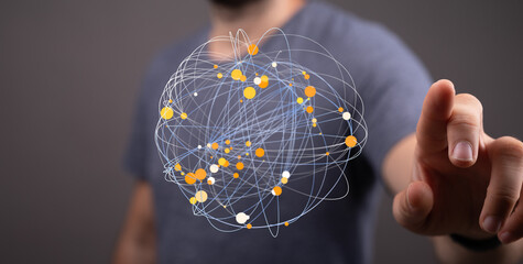 Abstract image depicting a global network, connections, and data visualization. Ideal for tech,...