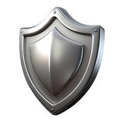 Shiny silver shield isolated on black background representing protection and security