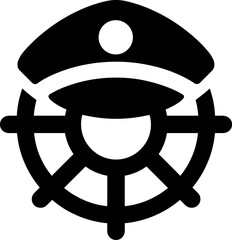 Ship captain steering wheel and hat icon representing maritime navigation