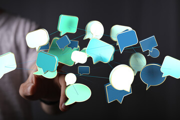 Abstract image of interconnected speech bubbles, representing global communication and networking.