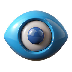 Three-dimensional cartoon eye in blue and white colors against a black background, artistic render.
