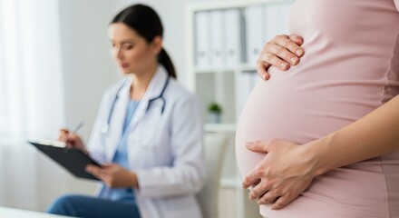 Fototapeta premium Doctor Consultation Expectant Mom at Clinic Prenatal Care.