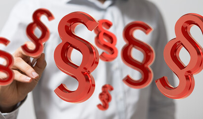 Abstract 3D rendering of red paragraph symbols, perfect for legal and justice concepts.