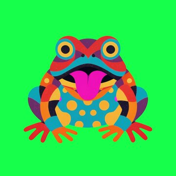 Colorful geometric frog illustration animation, transparent 4K video, green screen