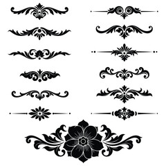 Black and White Floral Swirl Design Elements Set Decorative Flourishes Vintage Style Ornamental Patterns Collection