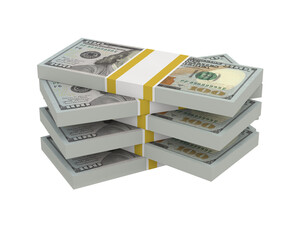 American dollar bills on white background. Isolated 3D illustration