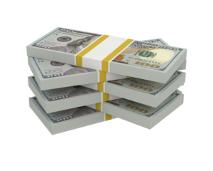 American dollar bills on white background. Isolated 3D illustration