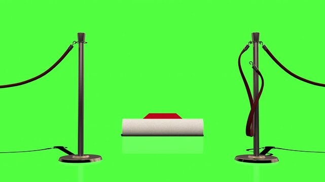 Red Carpet Unfurls with Velvet Rope Lift against Green Screen