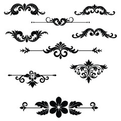 Collection of Black Floral Ornaments Swirls Flourishes Decorative Elements Vintage Style Design Elements