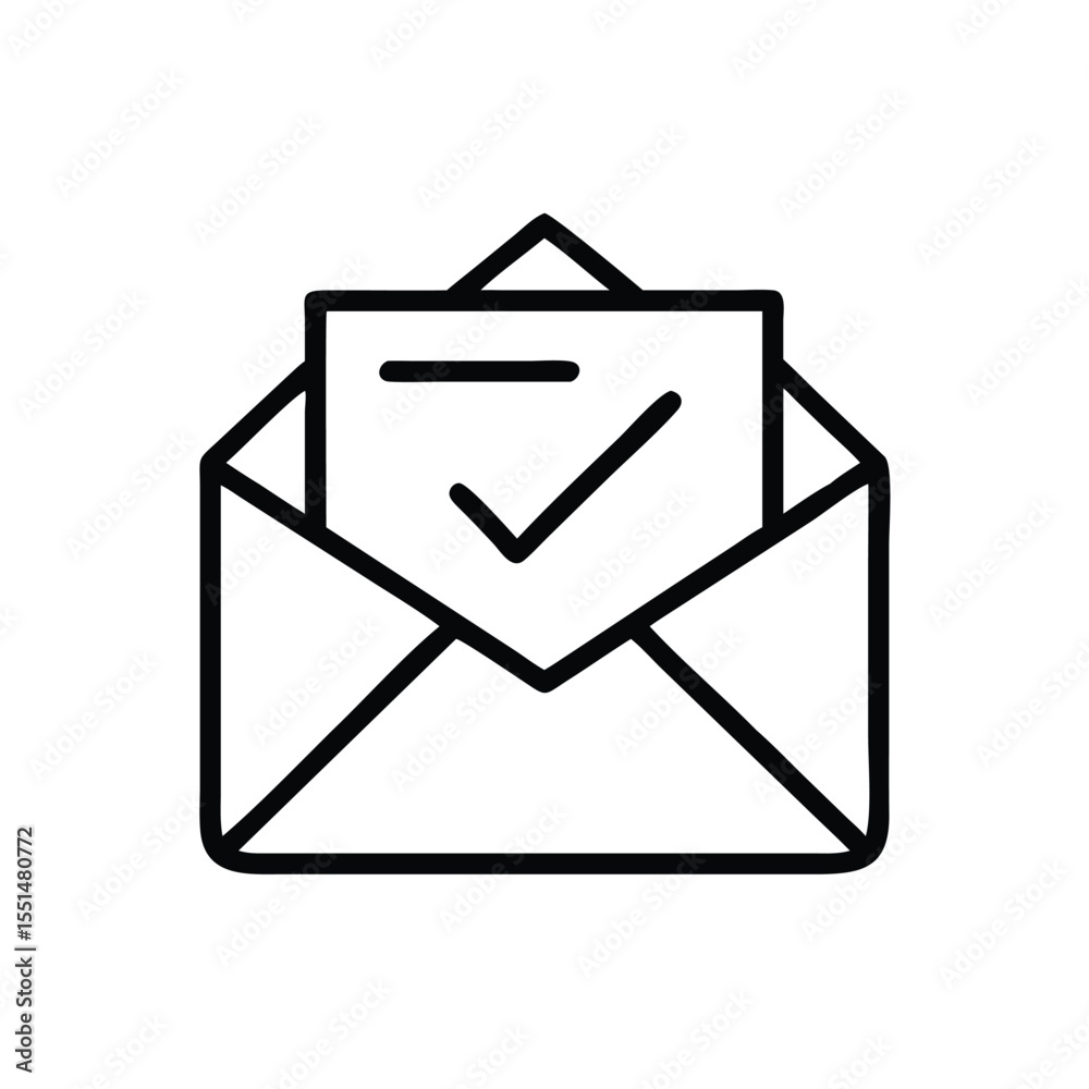 Poster envelope with check mark vector icon for email confirmation and message received design