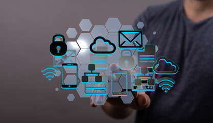 Modern data security and network technology.  Cloud computing, mobile devices, and secure data...