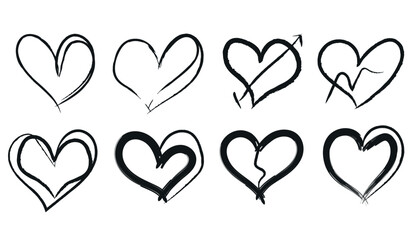 Hand-Drawn Grunge Heart Icon Set – Expressive Love Symbols.