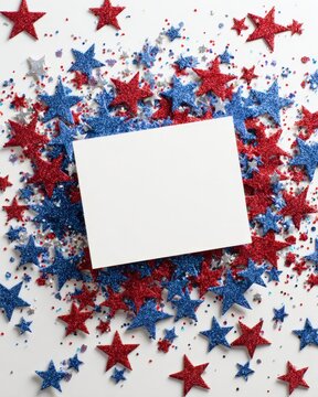 A festive border made of red, white, and blue stars with sparkles, creating a patriotic theme against a white background.