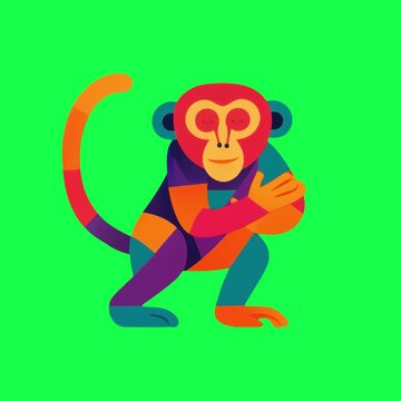 Colorful geometric monkey illustration animation, transparent 4K video, green screen