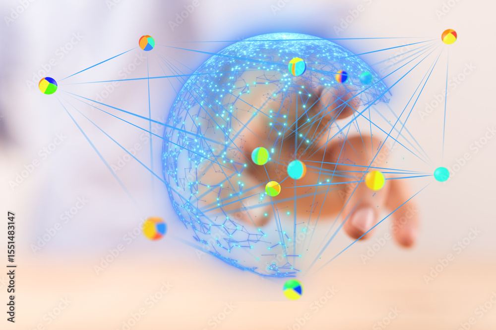 Aufkleber High-tech image depicting global network, data points, and worldwide connectivity. Ideal for technology, business, and communication.