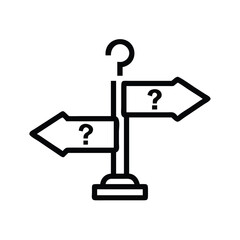 Decision making process concept with signpost and question marks for business strategy and direction