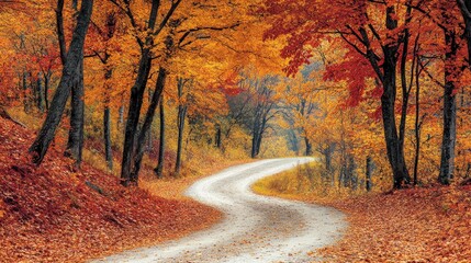 Obraz premium Autumnal country road winding through colorful forest