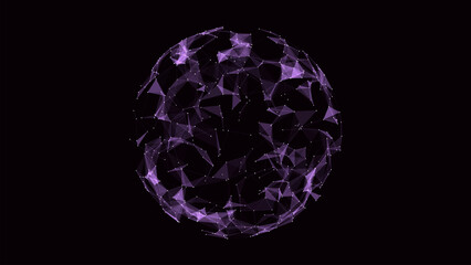 Vector futuristic purple sphere of particles and lines. Network connection big data. Abstract technology background.