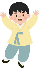  Korean boy character in traditional hanbok ,Chuseok, Hangawi, and Korean holiday Greetings