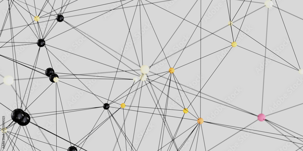 Poster Stock photo of an abstract network with interconnected nodes. Ideal for technology, connection, and communication concepts.