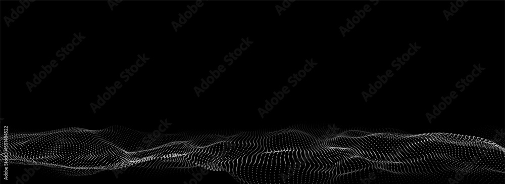 Wall mural futuristic digital wave. dark cyberspace. abstract vector wave with dots. white moving particles on 