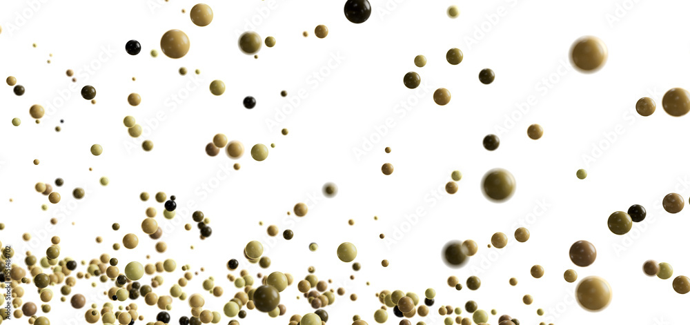 Poster High-resolution image of many beige and brown spheres floating on a white background. Ideal for presentations or websites.