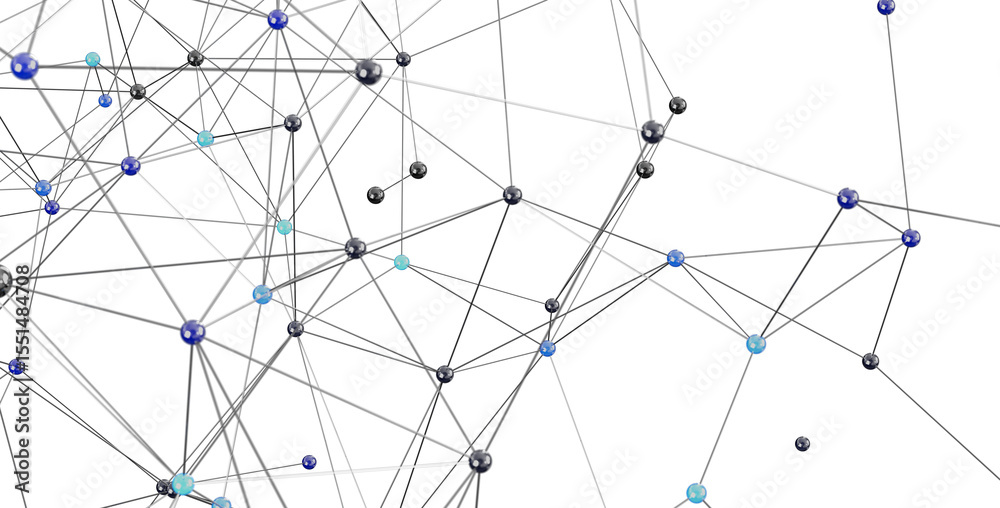 Poster Stock photo of a complex network visualization with interconnected nodes. Ideal for technology, connection, and communication concepts.