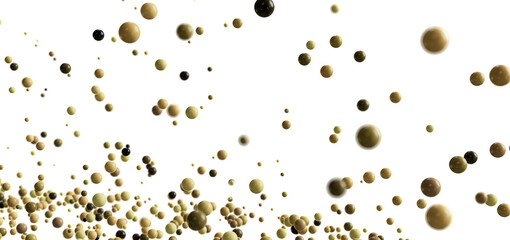 High-resolution image of many beige and brown spheres floating on a white background. Ideal for presentations or websites.