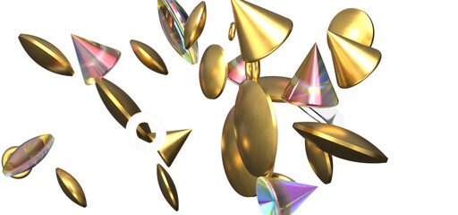 Euphoric Eruption: Magnificent 3D Illustration Showcasing Bursting gold Confetti