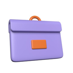 Modern 3d cartoon style briefcase with orange handle and label on black background