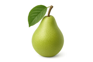 Green pear with leaf on transparent background showing freshness