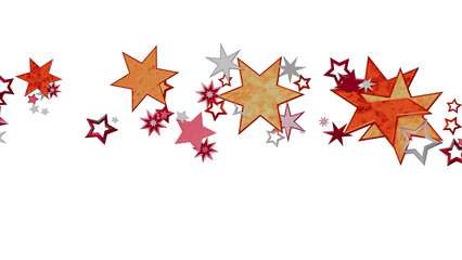 Abstract background with orange, red, and silver stars. Perfect for festive designs.