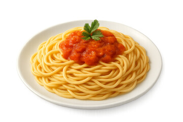 Delicious italian spaghetti with tomato sauce and parsley on transparent background