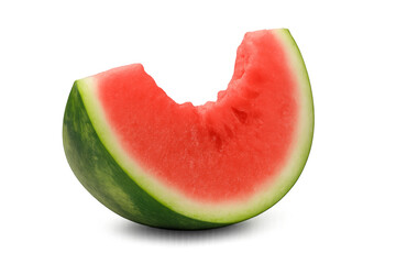Slice of watermelon with missing bite on transparent background