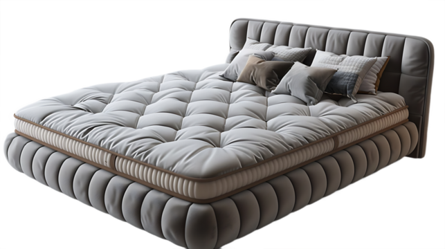 Premium comfort bed with headboard support isolated on transparent background