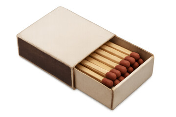 Open matchbox with matches on transparent background