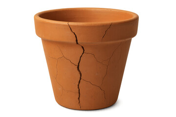 Broken terracotta pot showing cracks on transparent background