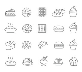 Bakery and Pastry line art icon set on white background. Perfect for Food Blogs & Designs