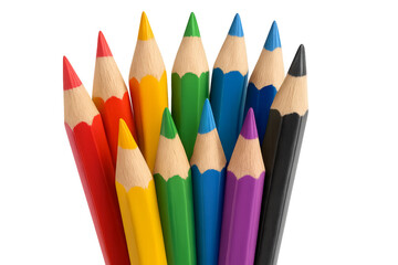 Set of colorful pencils pointing upwards on transparent background