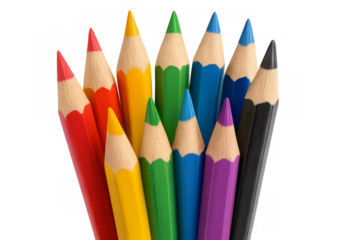 Set of colorful pencils pointing upwards on transparent background