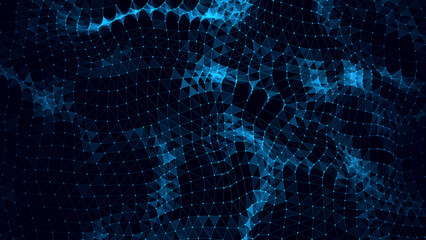 Abstract distorted wireframe wave. Vector curve surface background. Technology grid pattern. Blue mesh wave.