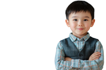 Wow look, advertise here! Portrait of boy with to empty place on background, Elementary school child surprised showing copy space for promotional ad. indoor studio shot PNG