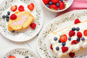 Gluten Free Sponge Roll with Cream and Summer Berries.top veiw