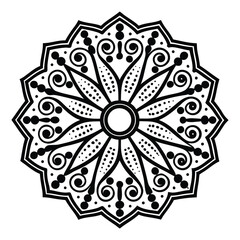 Black and White Floral Mandala Ornament Design Vector – Intricate Traditional Round Mehndi Art Pattern for Coloring Book, Tattoo, Henna, Yoga, and Meditation