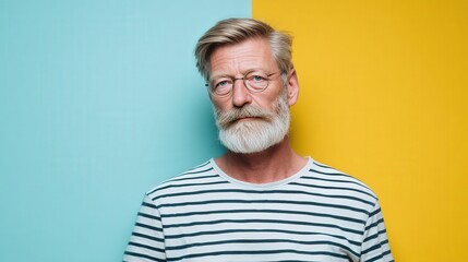 Obraz premium Stylish Senior Man with Glasses Against a Vibrant Background