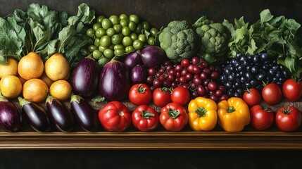 Colorful array of fresh fruits and vegetables