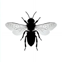 Fototapeta premium A black and white drawing of a bee. The bee is shown in profile, with its wings spread out