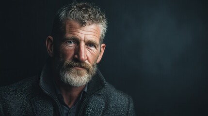 Fototapeta premium Portrait of a Mature Man with a Beard Against a Dark Background